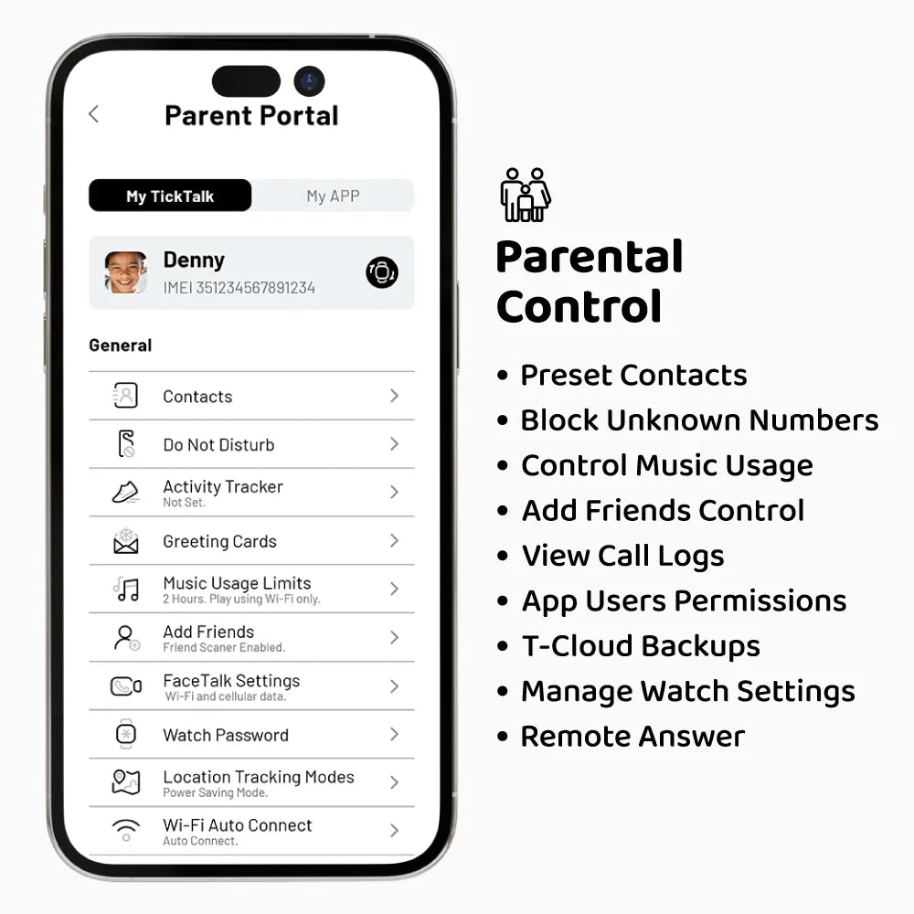 TickTalk 5 parental control app interface